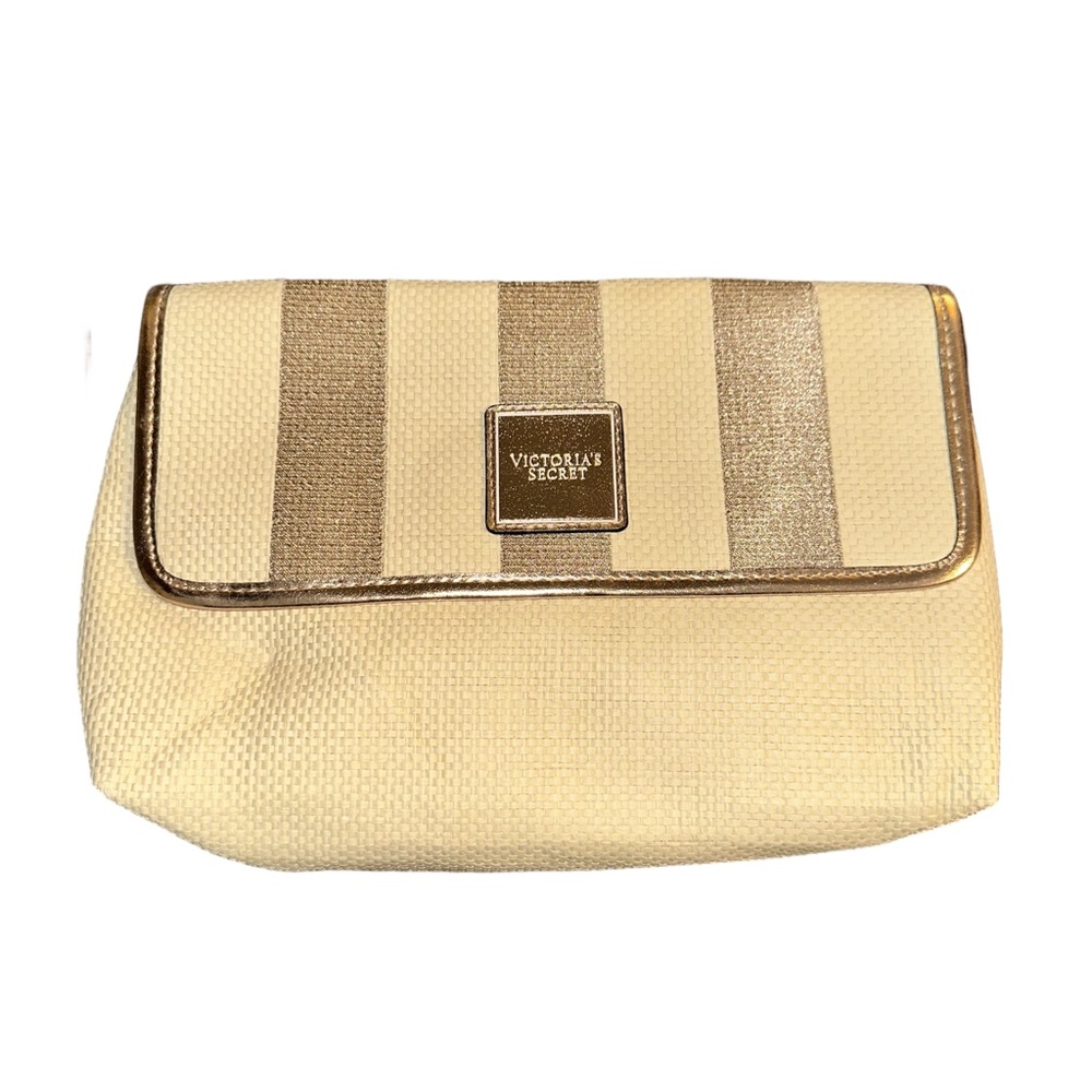 Victoria's Secret Gold and Cream Striped Cosmetic Bag